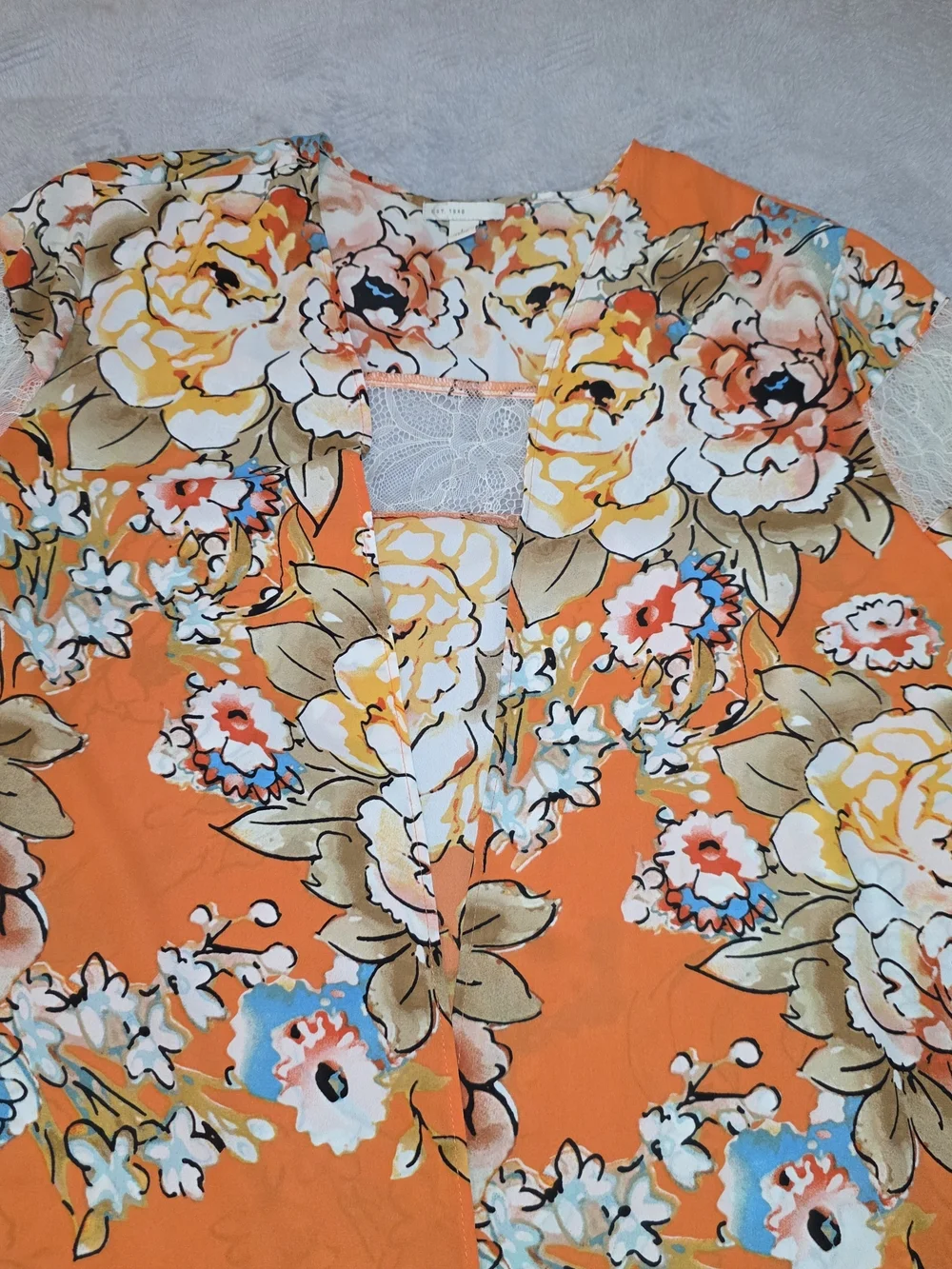 Floral Kimono Cover Up With Lace Inserts Size L - Picture 4 of 7
